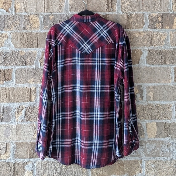 Resistor Double R Western Pearl Snap Long Sleeve Flannel Plaid Shirt Large - Picture 6 of 8